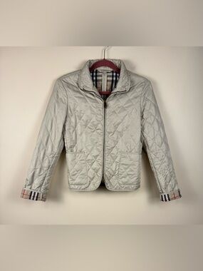 Burberry Diamond Quilted Nova Check Zipped Jacket in Beige